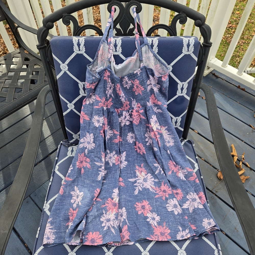GAP Floral Print Cami Mini Dress Blue & Pink Unlined Spaghetti Strap Smocked S - Picture 2 of 7